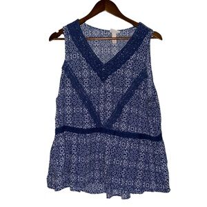 Knox Rose Women Rayon Blue Summer Floral Bohemian Sleeveless Top Size‎ X-Large